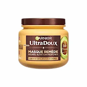 Masque remède pour cheveux secs, bouclés à crépus, à l’huile d’avocat et beurre de karité, Ultra doux, Garnier, 340 ml