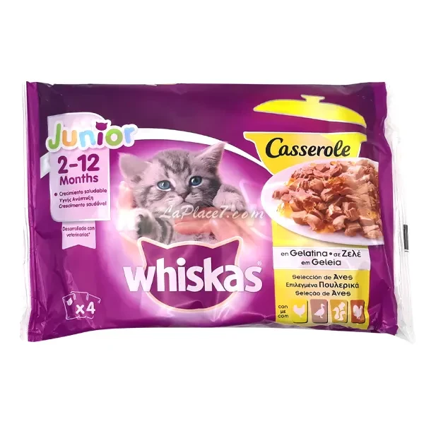 Pack de 4 sachets de gelée volaille pour chat junior de 2 à 12 mois,  Casserole, Whiskas