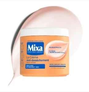 Crème anti-dessèchement pour peaux sèches, Visage, corps, et mains, Soulage et nourrit 48h, Glycérine et Beurre de karité végétal, Mixa, 400ml