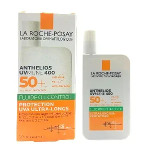 Crème solaire pour peaux grasses et sensibles, Anthrlios UVM une 400, SPF50+, Fluide oil control, La Roche-Posay, 50ml