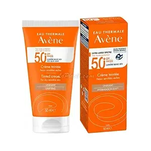 Crème solaire teintée pour peaux sensibles sèches, Hydratation 8h, SPF50+, Unifiant, Avène, 50ml
