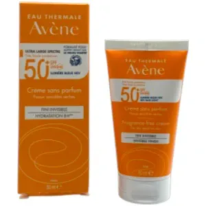 Crème solaire pour peaux sensibles sèches, Hydratation 8h, SPF50+, Fini invisible, Avène, 50ml