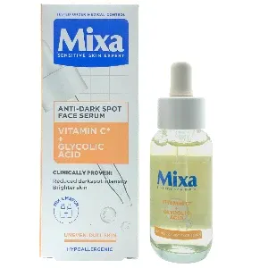 Sérum visage anti-tâches brunes, Vitamine C et acide glycolique, Hypoallergénique, Expert peau sensible, Mixa, 30ml