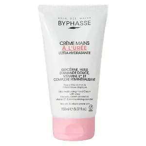 Crème mains à l'urée ultra hydratante pour peau très sèches et à tendance atopique, Glycérine, huile d'amande douce et vitamine E, Byphasse, 150ml