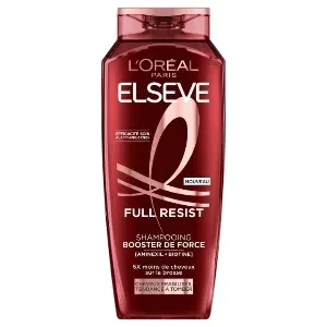 Shampoing booster de force pour cheveux fragilisés, tendance à tomber, Aminexil et biotine, Full Resist, Elseve, L'Oréal, 250ml